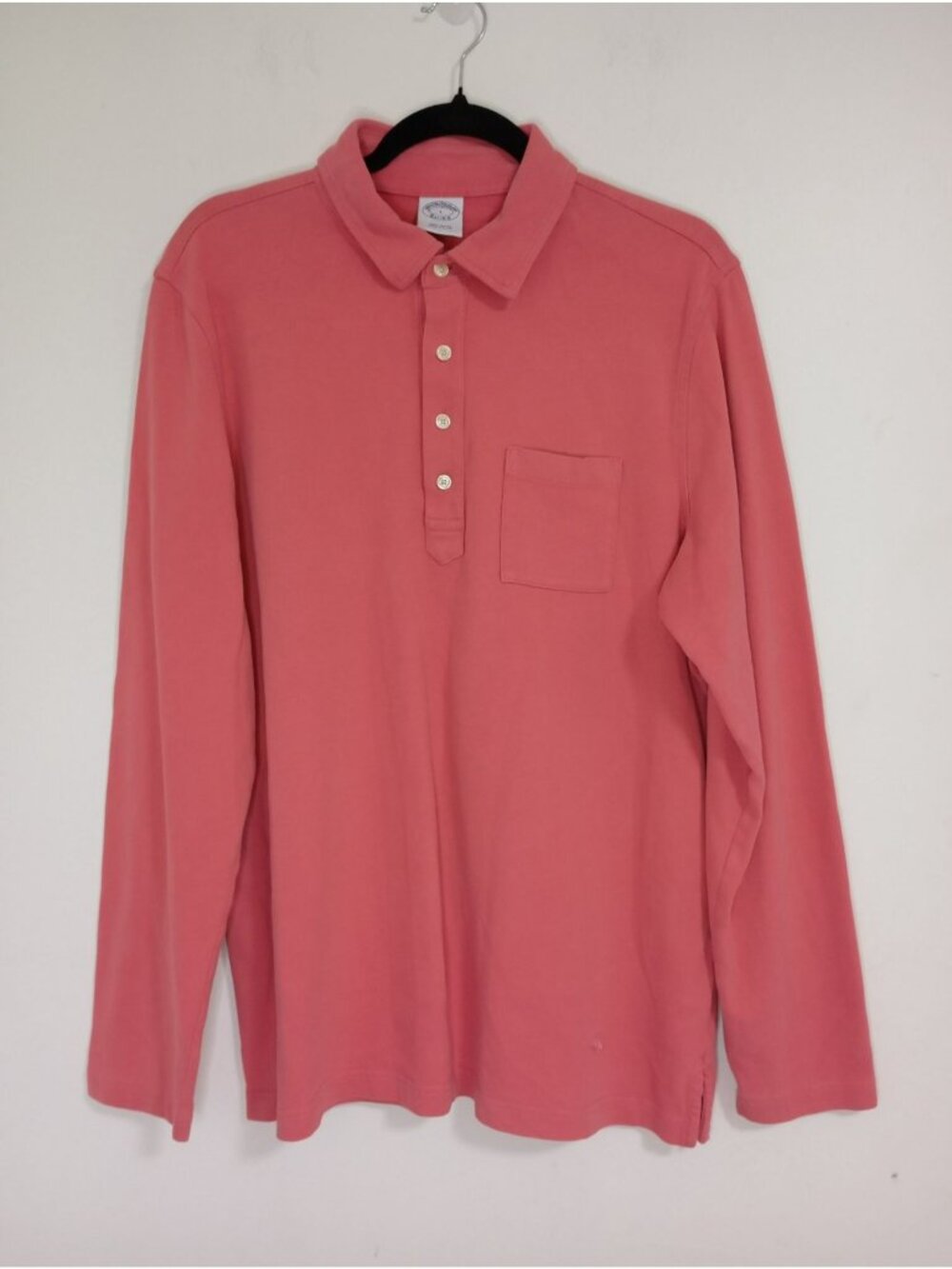Brooks Brothers Mens Pink Long Sleeve Polo Shirt With Pocket Size L 100% Cotton